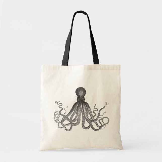 Bolso De Tela Kraken - Octopus negro gigante / Cthulu (Frente)