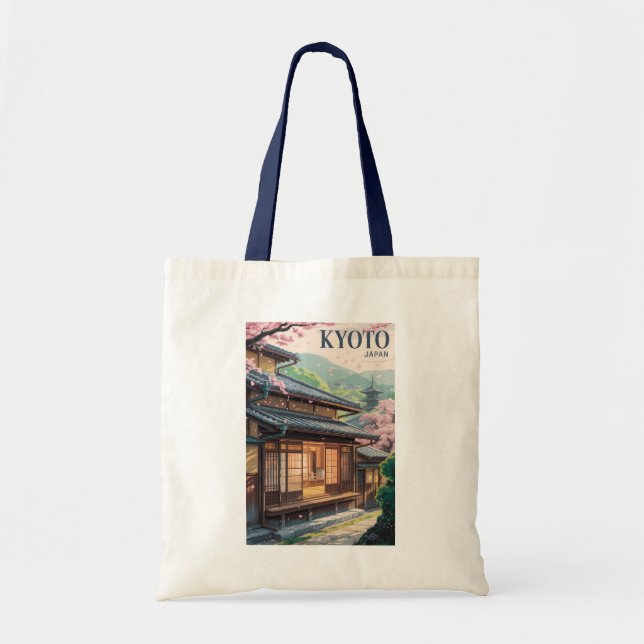 Bolso De Tela Kyoto Japan House Illustration Travel Art Vintage (Frente)