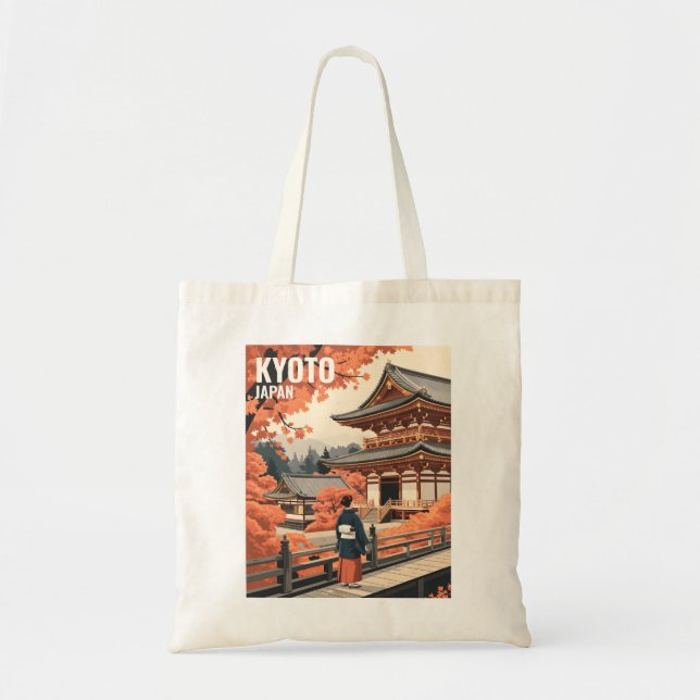 Bolso De Tela Kyoto Japan Travel Autumn Temple Retro Personalize (Frente)