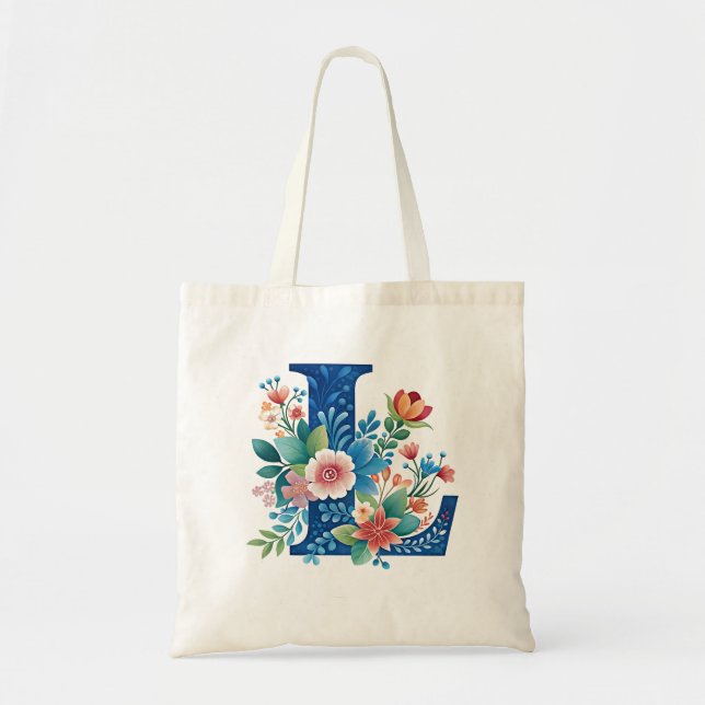 Bolso De Tela L Monograma diseño floral ornamental (Frente)