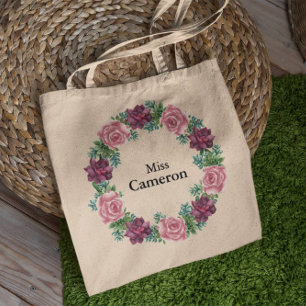 Bolso De Tela La acuarela de la dama de honor suculenta la flora