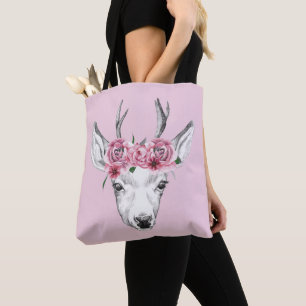 Bolso De Tela La acuarela florece ciervos