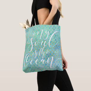 Bolso De Tela La aguamarina y el oro de la escala de la sirena