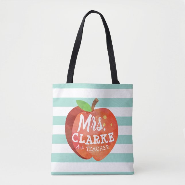 Bolso De Tela La Apple del profesor | Nombre personalizado (Anverso)