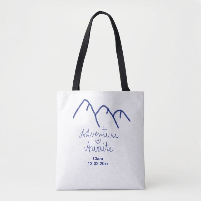 Bolso De Tela La aventura espera corazón de montaña azul agregar (Anverso)