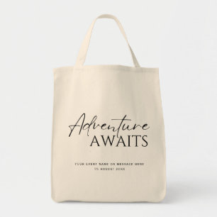 Bolso De Tela La aventura espera, negro y blanco personalizado