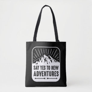 Bolso De Tela La aventura espera una cita blanca y negra vintage