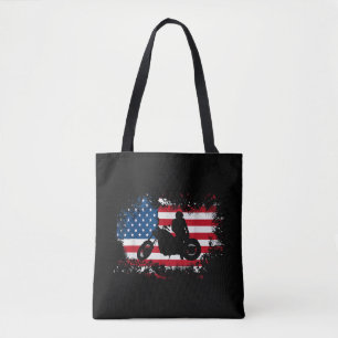 Bolso De Tela La bandera estadounidense en motocicleta divertida
