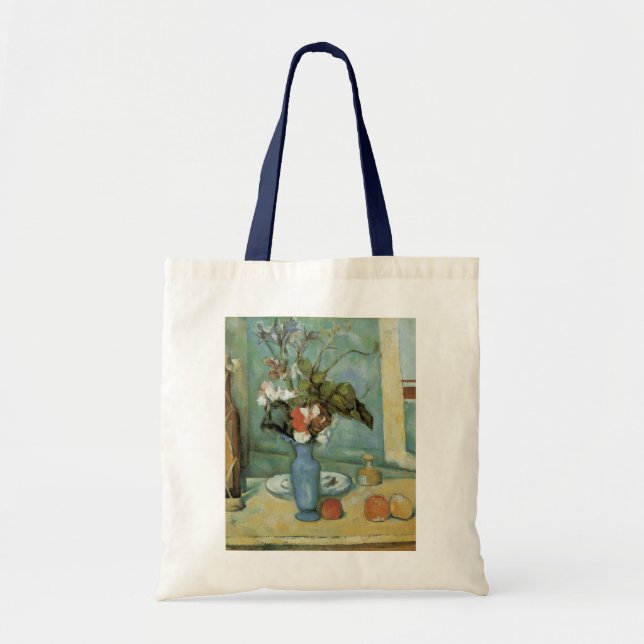 Bolso De Tela La base azul (flores y fruta) de Paul Cezanne (Frente)