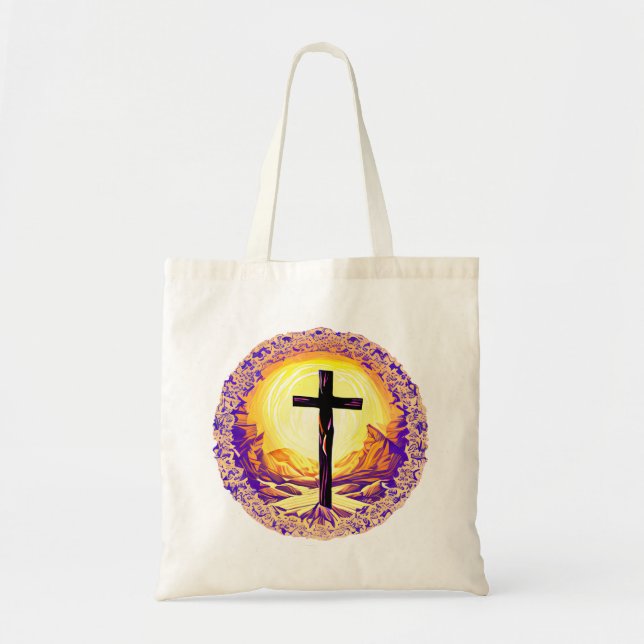 Bolso De Tela La bella y detallada cruz cristiana (Frente)