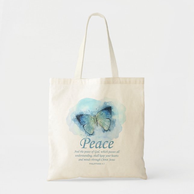 Bolso De Tela La Biblia Cristiana Femenina Verso Mariposa: Paz (Frente)
