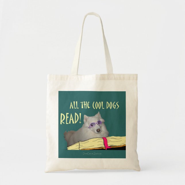 Bolso De Tela La biblioteca - samoyedo - los perros frescos leyó (Frente)