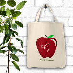 Bolso De Tela La brillante Apple del profesor<br><div class="desc">La clásica manzana roja brillante en este regalo divertido y personalizado. Listo para personalizar con su monograma y nombre.</div>