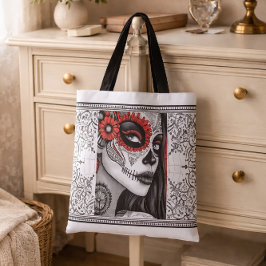 Bolso De Tela La Catrina Black, White & Red Día de los Muertos