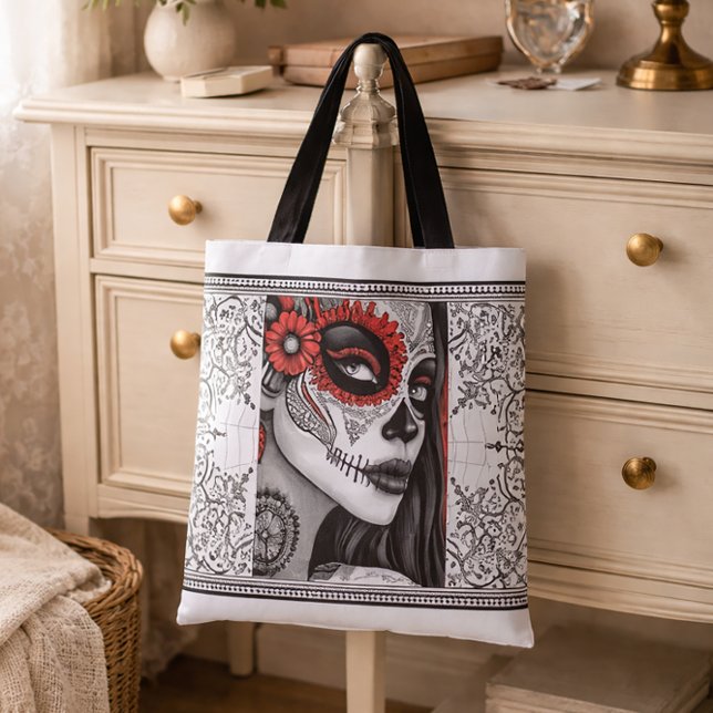 Bolso De Tela La Catrina Black, White & Red Día de los Muertos (Subido por el creador)