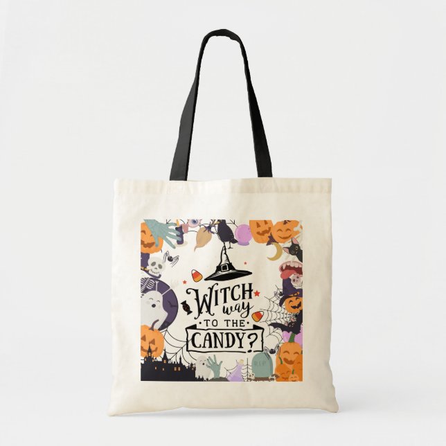 Bolso De Tela La celebración de Halloween con trucos o trucos (Frente)