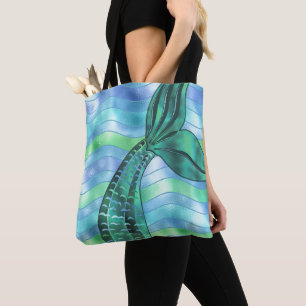Bolso De Tela La cola de sirena Verde azulada holográfica hace 