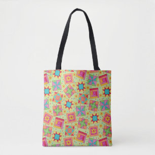 Bolso De Tela La colorida trama de mosaico bloquea el verde