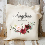 Bolso De Tela La dama de honor floral de Borgoña personalizada<br><div class="desc">Mira más de 400 populares estilos de bolsas de boda de la colección de "Boda Tote Bags" de nuestra tienda. Haga clic en "Editar diseño" para que pueda realizar más personalizares. ¡Puedes cambiar el tamaño del tipo de letra, el color del tipo de letra y más! bolsas de boda, bolsos...</div>