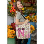 Bolso De Tela La dama de honor floral Keepsake Tote Bag, persona<br><div class="desc">Bonito rústico rosa de la tabla de madera floral Tote Bag Personalizado a ambos lados con su nombre y inicial.</div>