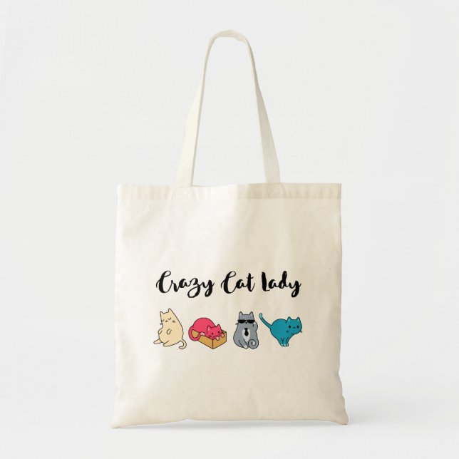 Bolso De Tela La dama del gato loca y los 4 gatos más bonitos (Frente)