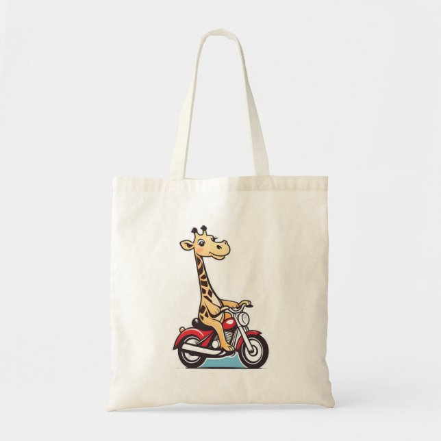 Bolso De Tela La Divertida Giraffe Personalizado En Motocicleta, (Frente)