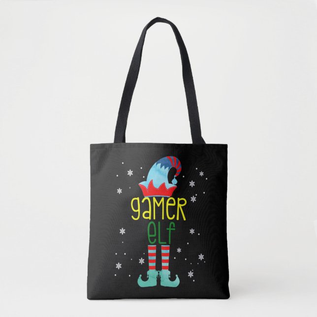 Bolso De Tela La divertida pareja de la familia navideña Gamer E (Anverso)