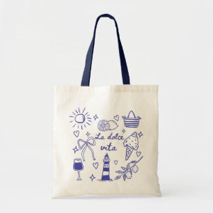 Bolso De Tela La Dolce Vita Lazo Coqueto Azul Verano Italiano