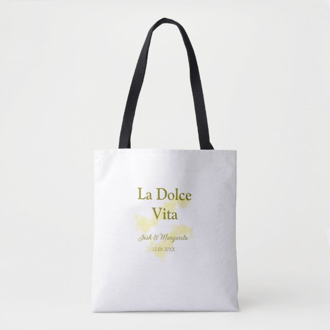 Bolso De Tela La Dolce Vita pareja de bodas amarillos Nombre fec (Anverso)