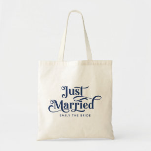 Bolso De Tela La elegante tipografía azul de la marina recién ca