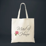 Bolso De Tela La empleada de caligrafía de honor y Rosa<br><div class="desc">Un diseño de caligrafía fluida para la doncella de honor y adornado con una rosa rosada. Este artículo es una gran elección como un favor nupcial para la fiesta nupcial durante eventos y actividades alrededor del boda.</div>