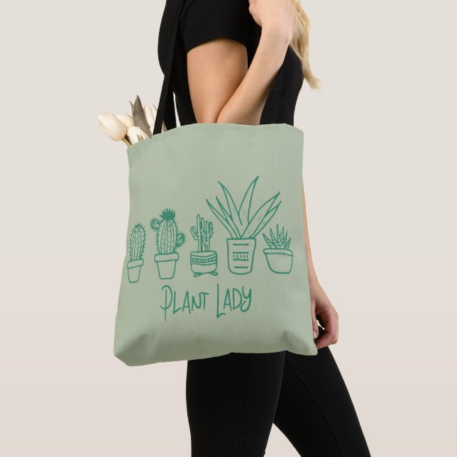 Bolso De Tela La exitosa jardinería de Lady Cactus en verde (Detalle)