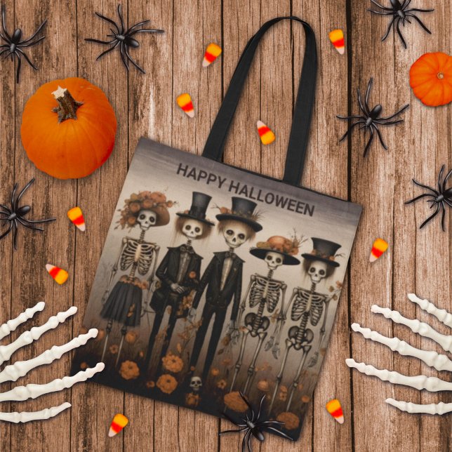 Bolso De Tela La familia de Skeleton feliz Halloween (Subido por el creador)