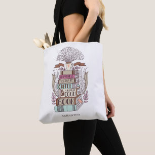 Bolso De Tela La felicidad es café y libros