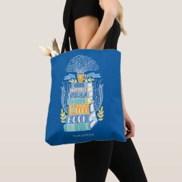 Bolso De Tela La felicidad es café y libros - Azul brillante