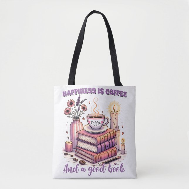 Bolso De Tela La Felicidad Es Café Y Un Buen Libro (Anverso)