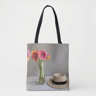 Bolso De Tela La feliz flor de color Gerbera + nombre personaliz