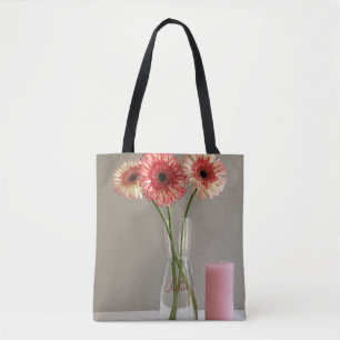 Bolso De Tela La feliz flor rosa de Gerbera + nombre personaliza