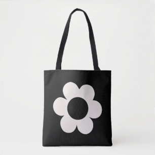 Bolso De Tela La Fleur 06 Flor Retro Floral Negra Y Blanca