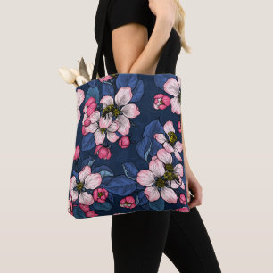Bolso De Tela La floración de Apple en un azul oscuro