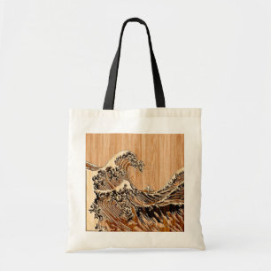 Bolso De Tela La Gran Ola de Hokusai Estilo de Grano de Madera d