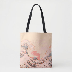 Bolso De Tela La gran ola rosa de kanagawa