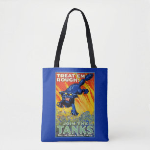 Bolso De Tela La guerra militar vintage con un gato salvaje