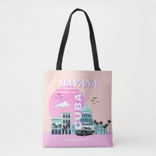 Bolso De Tela La Habana Cuba: arte de viajes rosado