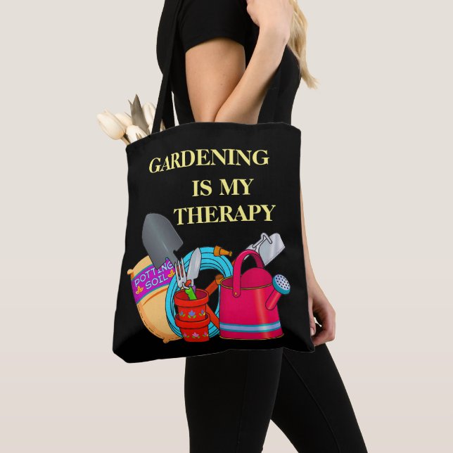 Bolso De Tela La jardinería es mi terapia herramientas de jardin (Detalle)