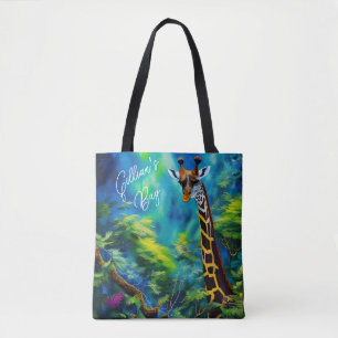 Bolso De Tela La jirafa de tala en los árboles *Personaliza*
