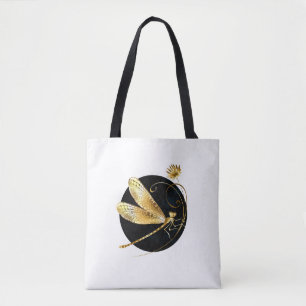 Bolso De Tela La libélula dorada en círculo negro