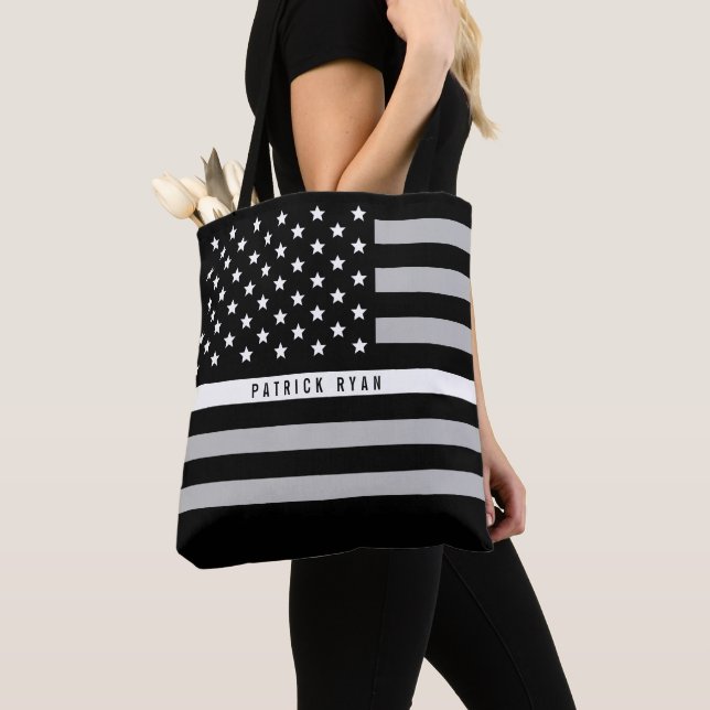 Bolso De Tela La línea gris fina bandera americana del ccsme EMT (Detalle)