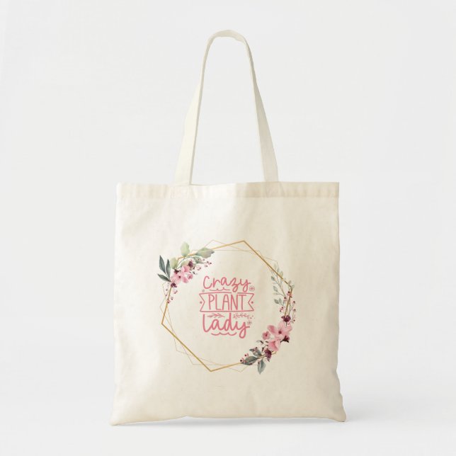 Bolso De Tela La loca dama de la planta con la frontera floral (Frente)