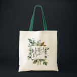 Bolso De Tela La madre de la novia en la vegetación rústica<br><div class="desc">Marco botánico elegante y dulce de color de agua rústico con caligrafía moderna y tipografía clásica de bolso de tote para tu madre.</div>